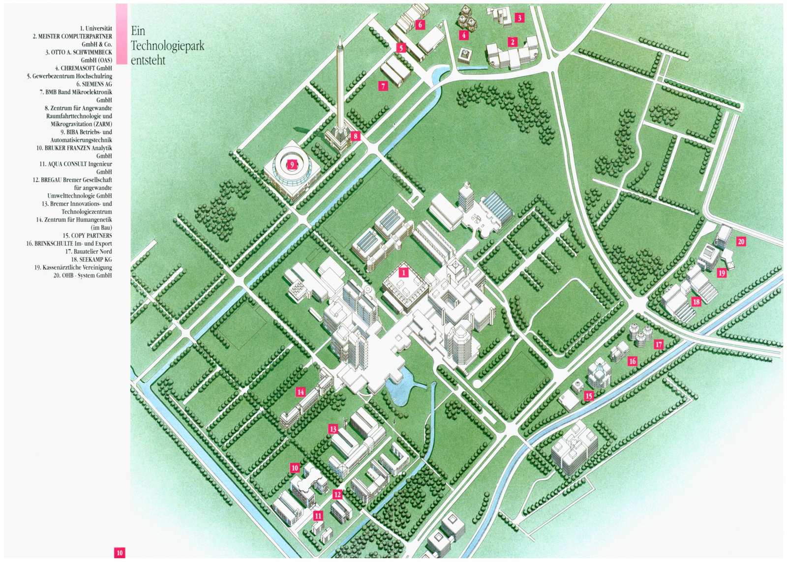 Farbiger Lageplan von Technologiepark und Universität Bremen.