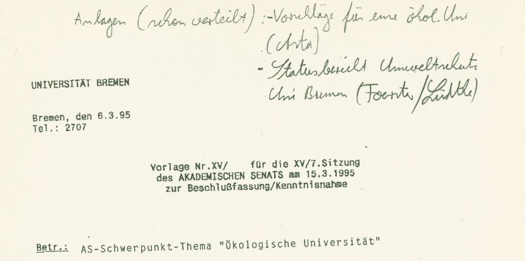 Auszug aus dem Original-Dokument des Akademischen Senats mit handschriftlichen Notizen.