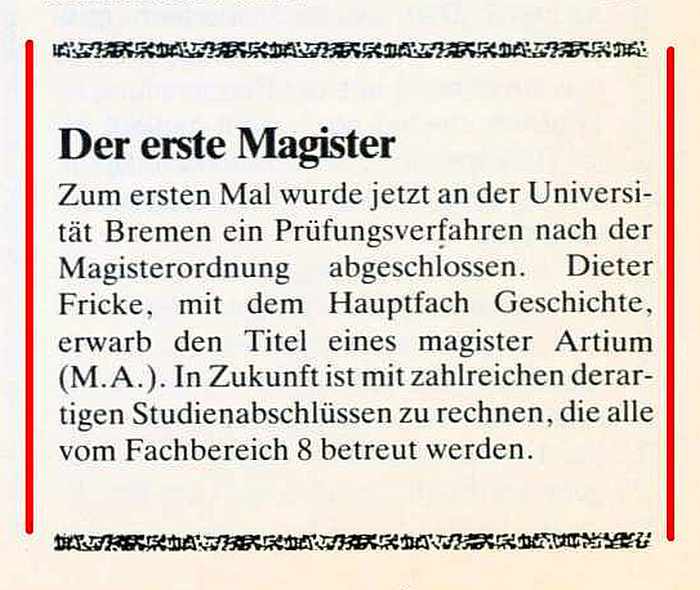 Zeitungsausschnitt Magister